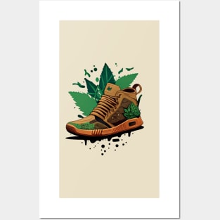 Step Up Your Fashion Game with Greenbubble's Cartoon Style Sneaker with Plant in Brown Posters and Art